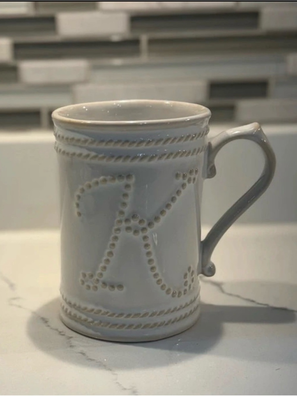 Monogram K Cream Ceramic Mug with Rope Detail